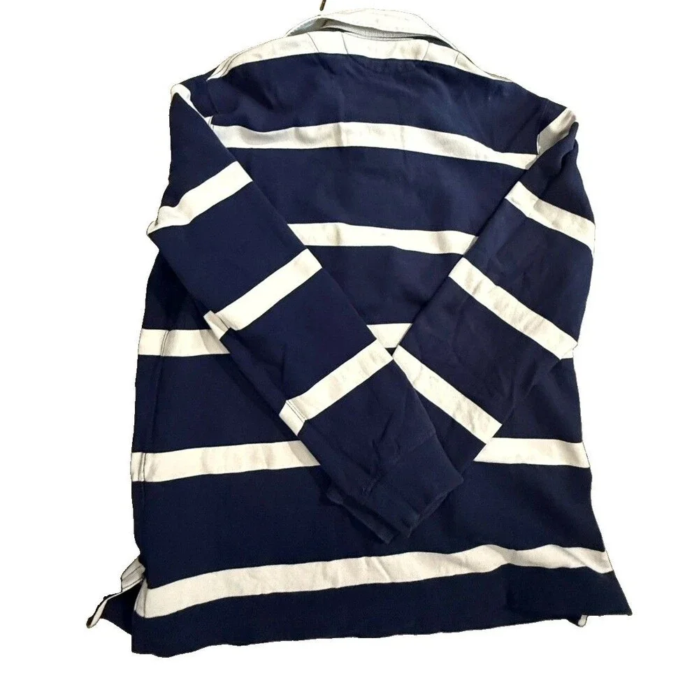 Polo Ralph Lauren Men’s Rugby Shirt L Blue White Striped Custom Fit Vtg